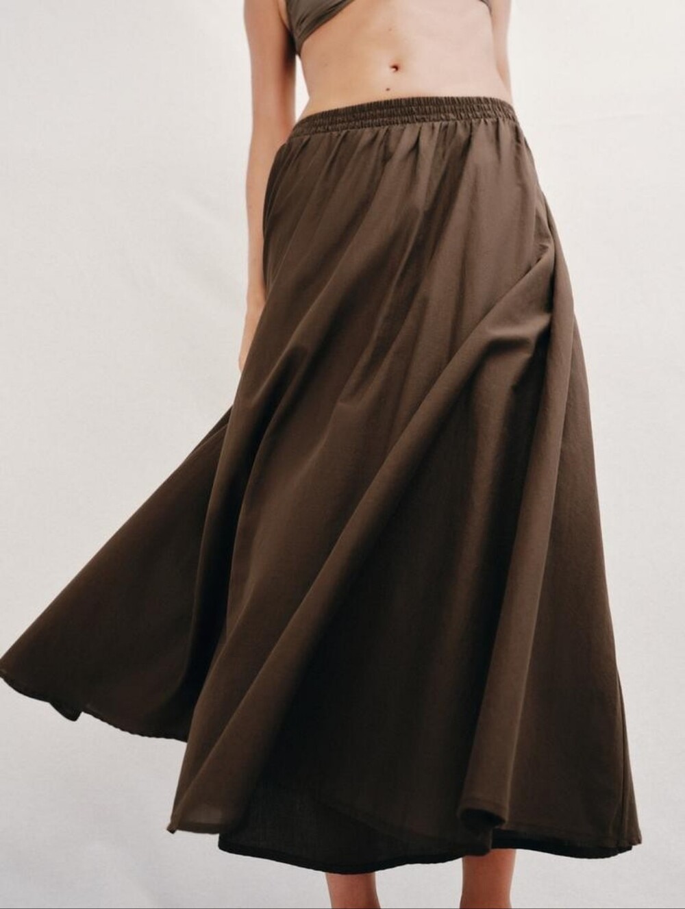 Flowy Brown Cotton Zara Maxi/Midi Skirt | Large - Picture 3 of 9